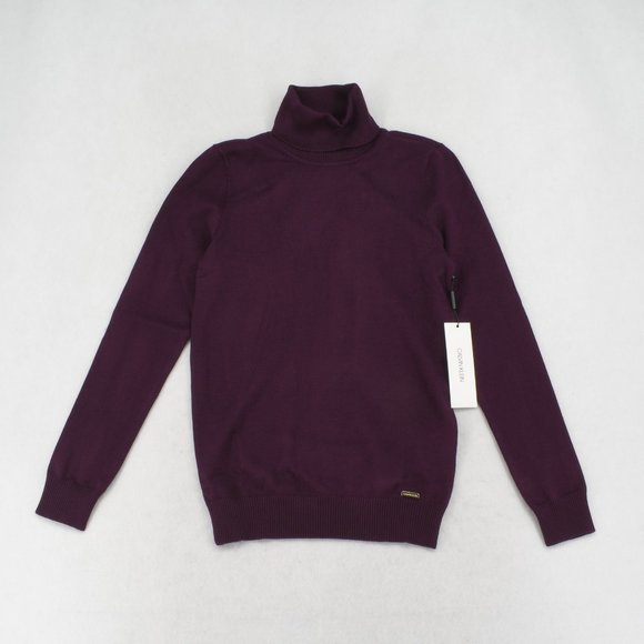 Calvin Klein Sweater Womens Solid Turtleneck Long Sleeve Pullover Aubergine XS - Picture 3 of 7